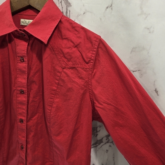 Vintage Western Shirt Women Medium Red Pearl Snap Button Rocky Mountain Rockies - Picture 10 of 11